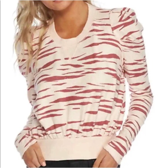 Free People Sweaters - Free People Zaza Pink Zebra Print Puff Sleeve Pullover Size S